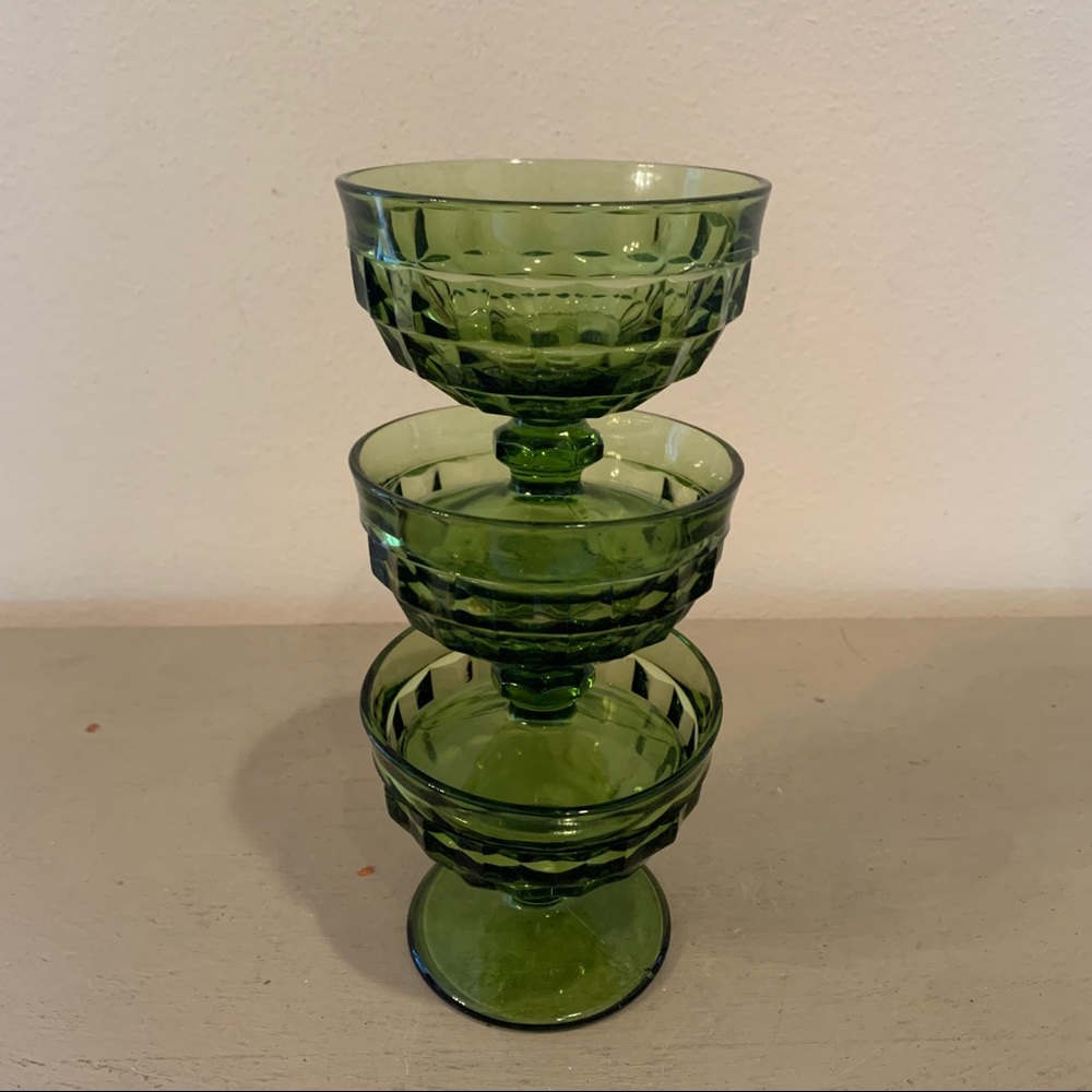 Three Vintage Green Dessert Glasses - Picture 7 of 7